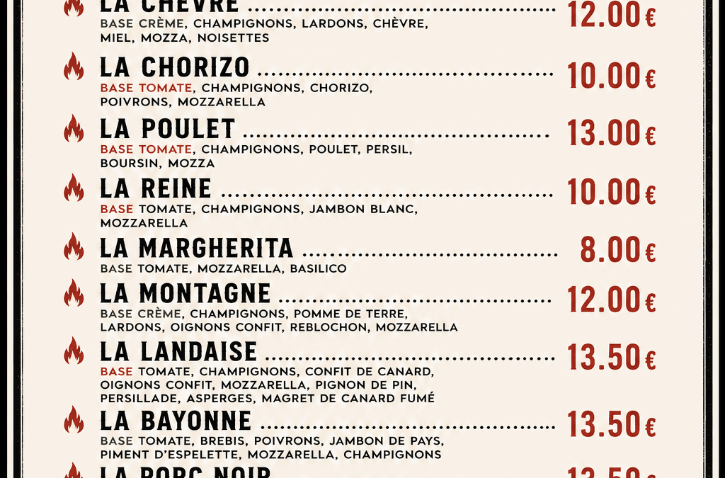 La carte du distributeur automatique La Flemme