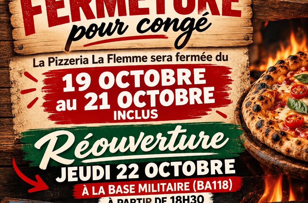 Fermeture exceptionnelle pour congé du 19 au 21 octobre 2026